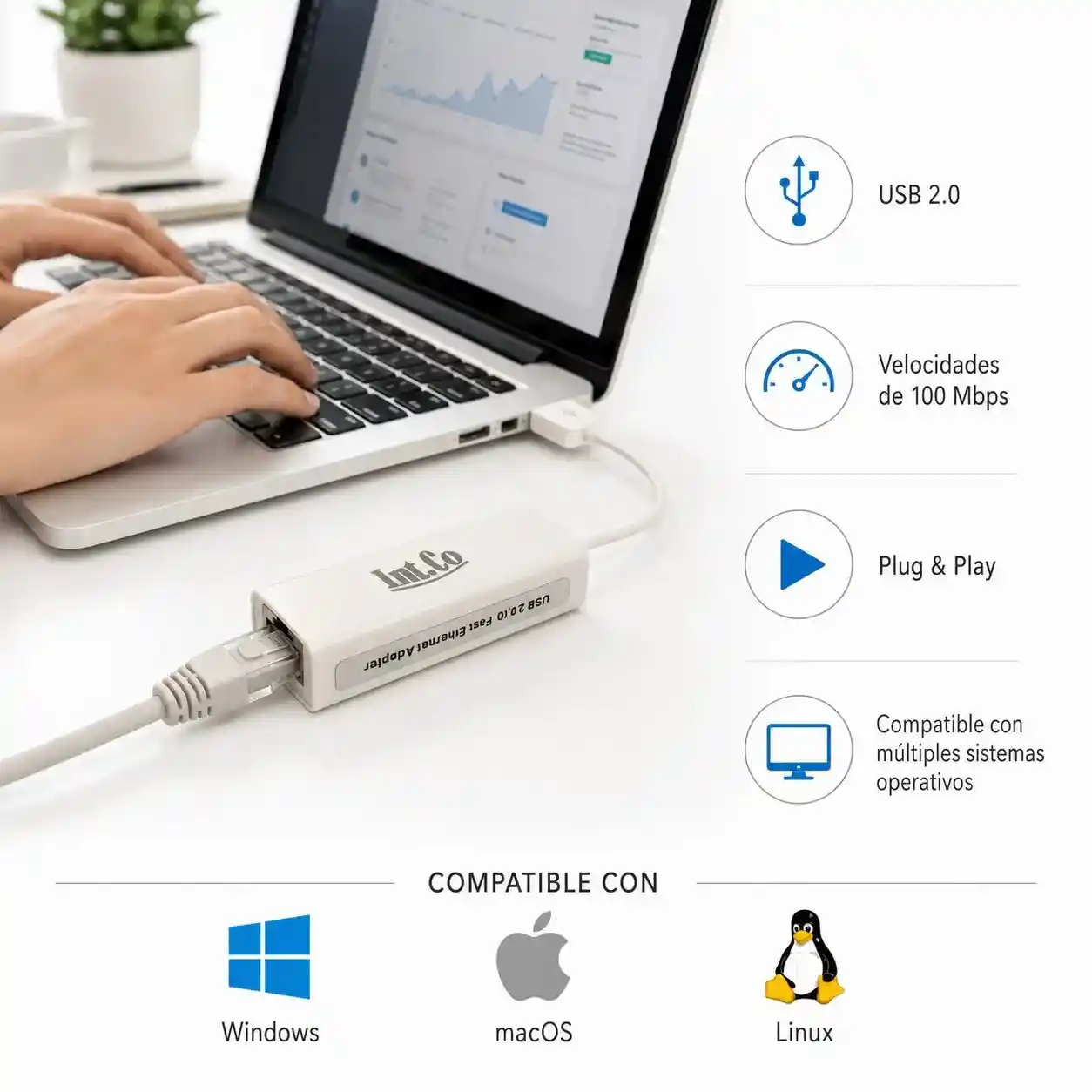 Adaptador Placa De Red USB 2.0 A Ethernet RJ45 100 Mbps | KL-001